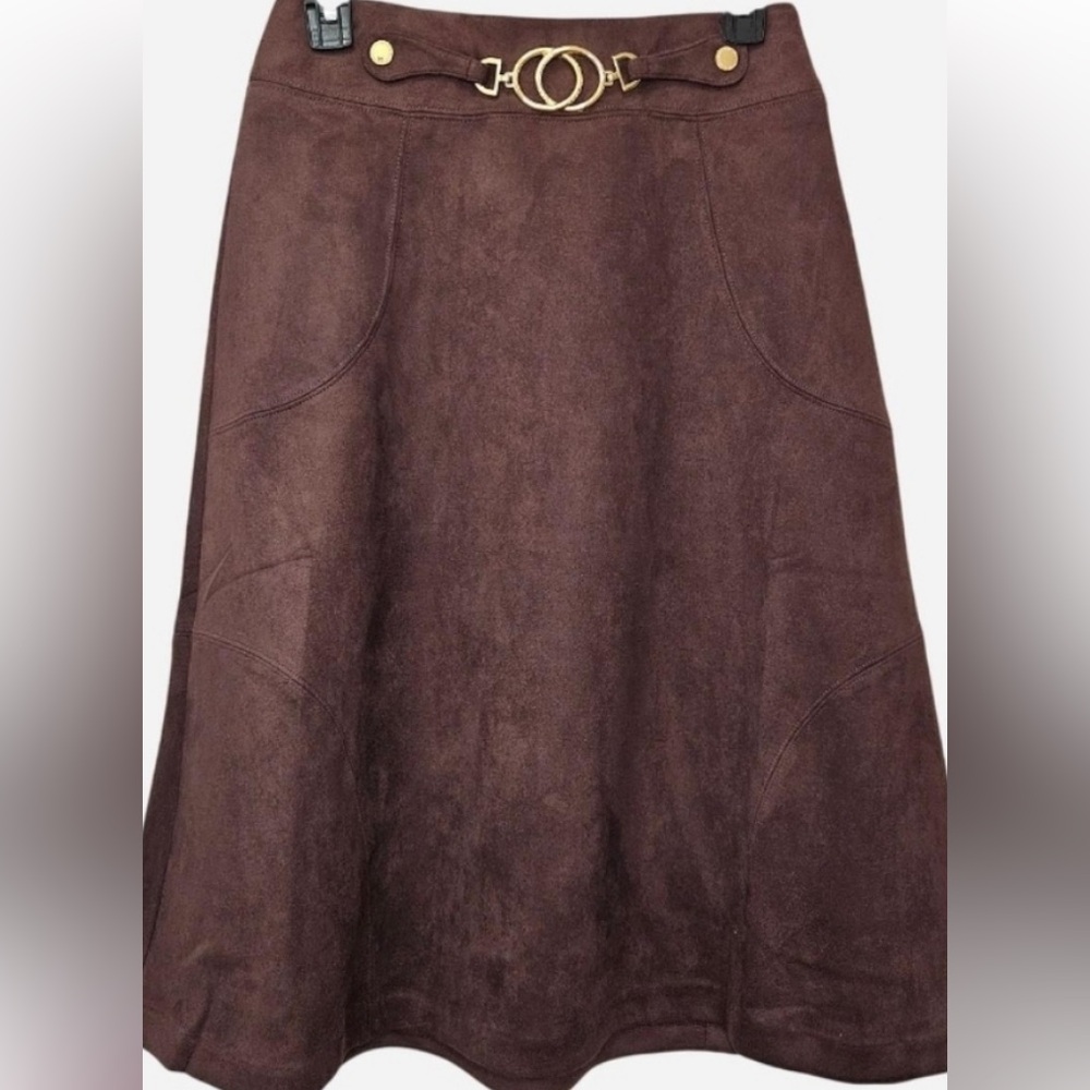 Marc New York Tan A-Line Skirt with Gold Buckle